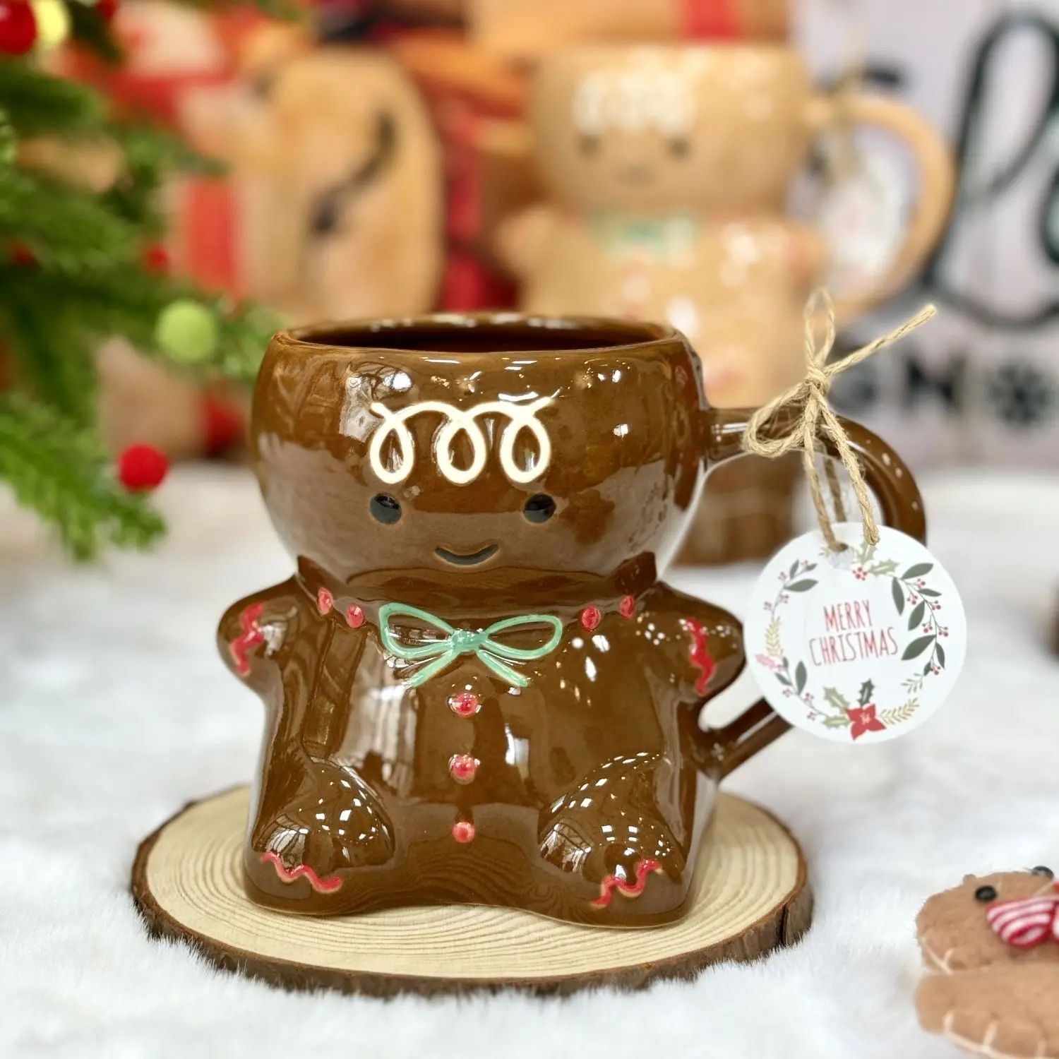 Gingerbread Man Ceramic Mug, 380ML Cute Funny Coffee Cup Water Mugs Christmas Decoration Gift Unusual Drinkware