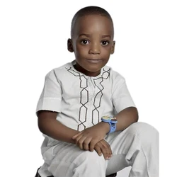H & D-Conjunto de 2 piezas para niños, traje africano Dashiki bordado, Top de manga corta, traje de pantalón, bata, 2022