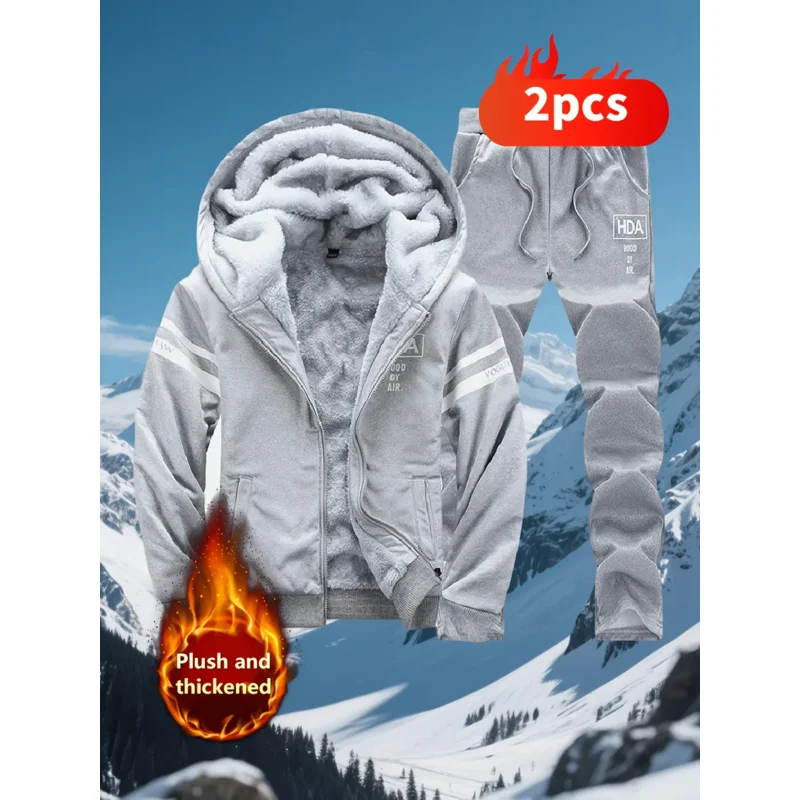 Мужской осенне-зимний спортивный повседневный комплект, флисовая толстовка, мужская осенне-зимняя утолщенная куртка с капюшоном больших размеров, модная брендовая теплая куртка