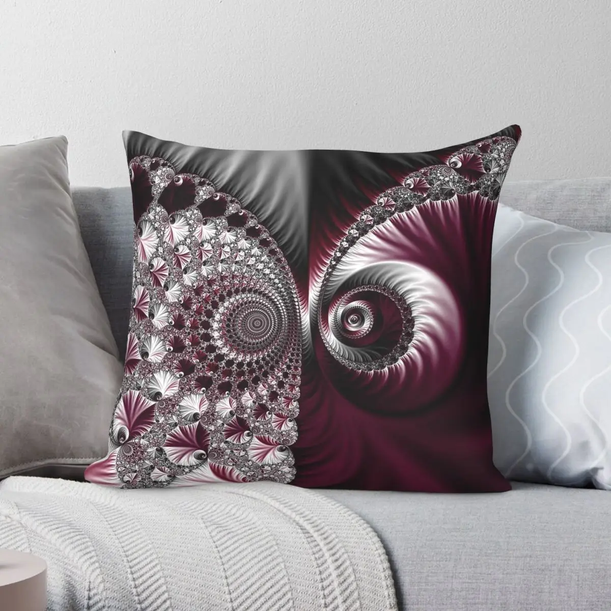 Fractal Grey Dark Plum Colours Square Pillowcase Polyester Linen Velvet Pattern Zip Throw Pillow Case Sofa Seater Cushion 45x45