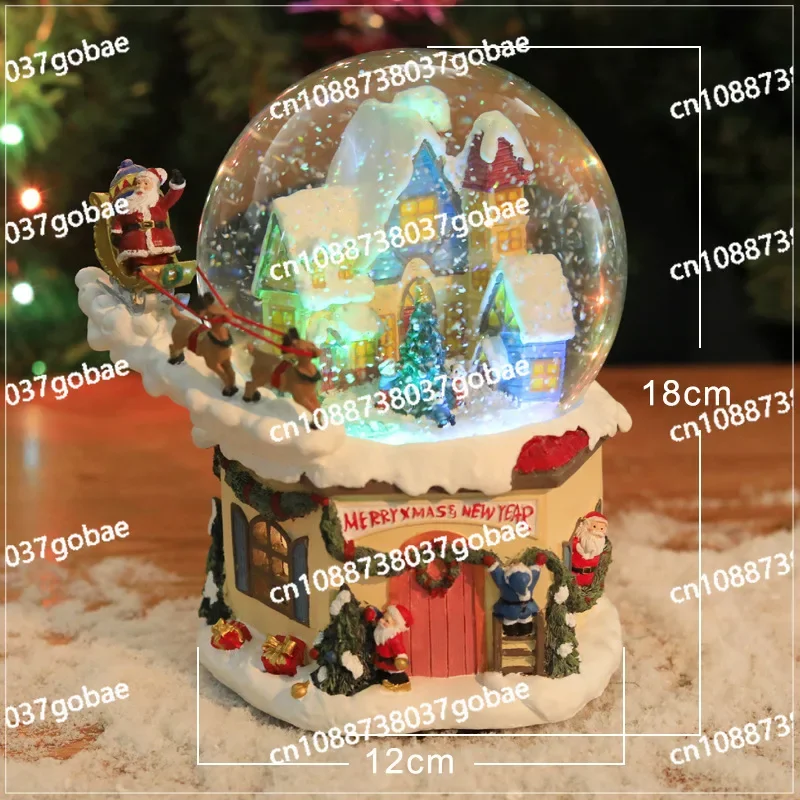 

New 120MM Christmas House Deer Sleigh Lights Crystal Ball Music Box (Electric Self-spraying Snowflake)