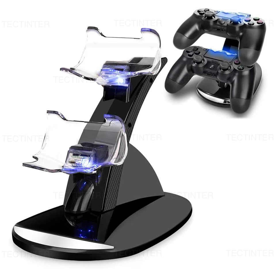 Base de Carga Doble USB LED para Controles Inalámbricos de PS4/Pro/Slim, Soporte de Carga Rápida para Accesorios de Gamepad de PlayStation 4