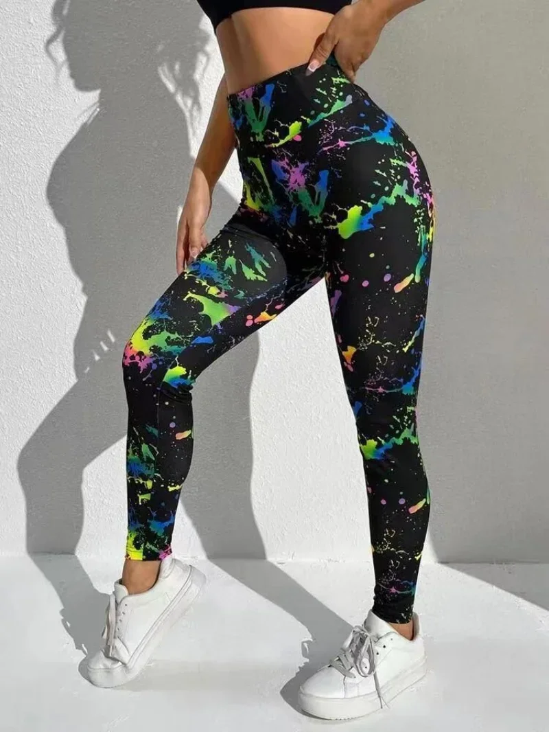 Women New Colorful Graffiti 3d Printing Leggings High Waist Fitness Sports Gym Seamless Leggings Push Up Knitted Yoga Pants