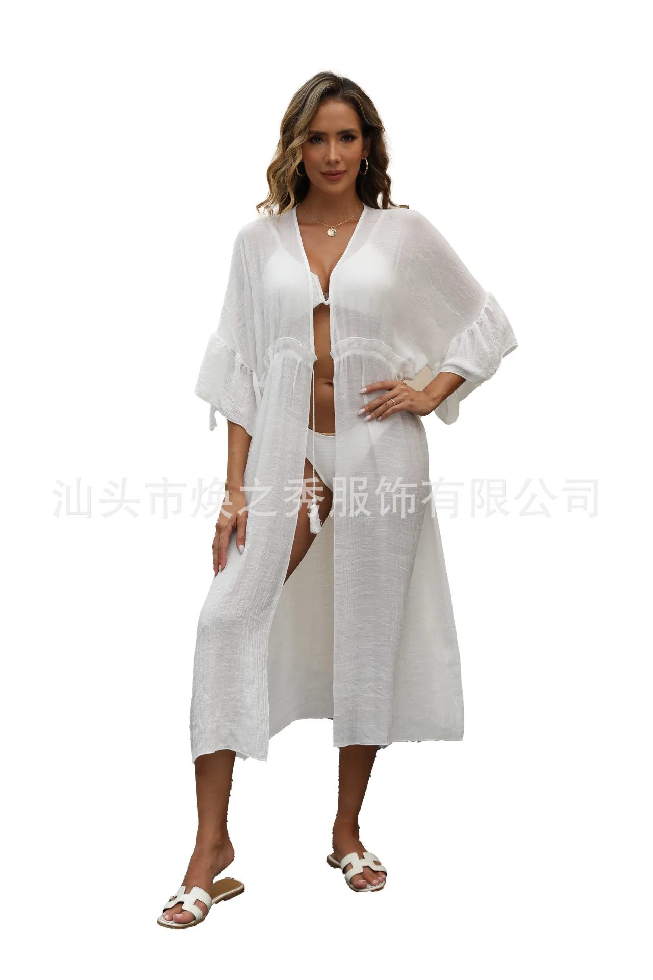 Shirt Lace Splicing Women's Seaside Bikini Swimsuit Blouse Long Outer with Beach Sunscreen Shirt