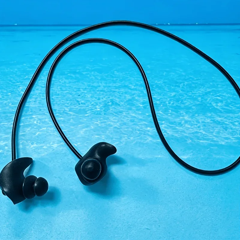 Schwimm-Ohrstöpsel mit Trageband, 3-lagige wasserdichte Silikon-Ohrstöpsel, am Hals tragbar, um Verlust und Abfall zu verhindern – Detail 2
