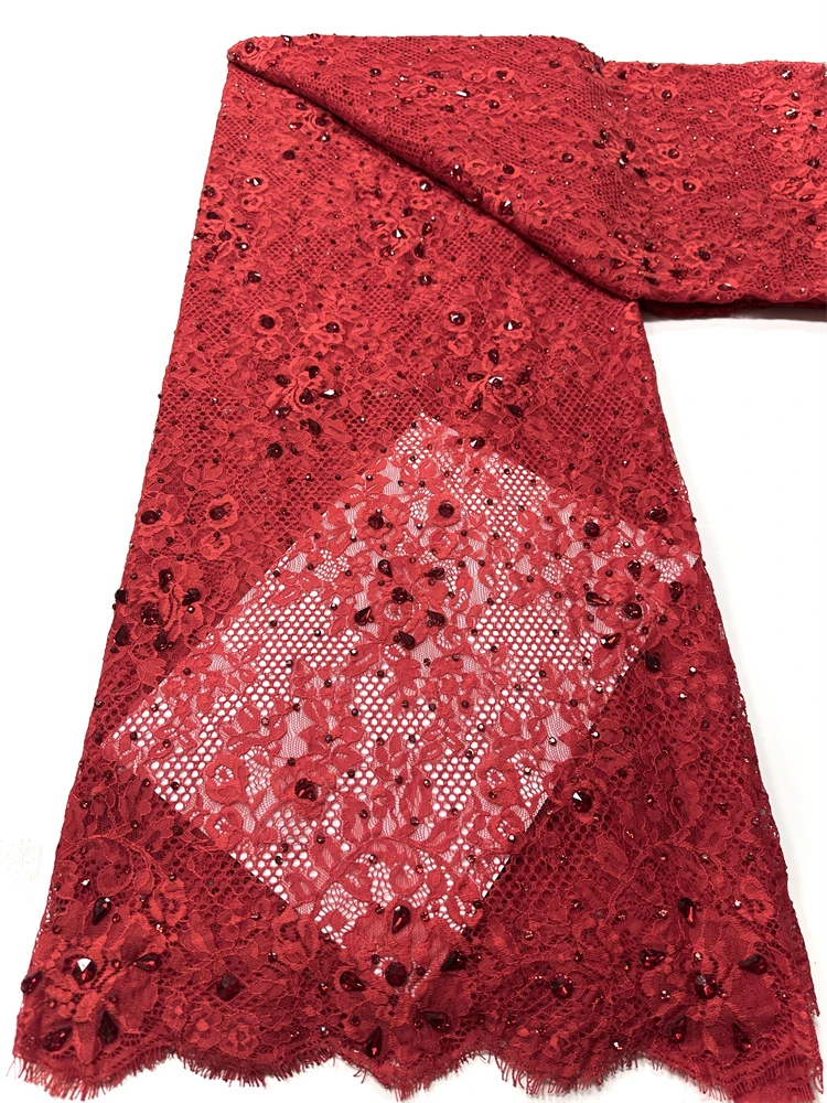 Wholesale Fashion Elegant French Embroidery Beaded Lace Fabric African Nigerian With Sequins Fabric For Wedding Dress