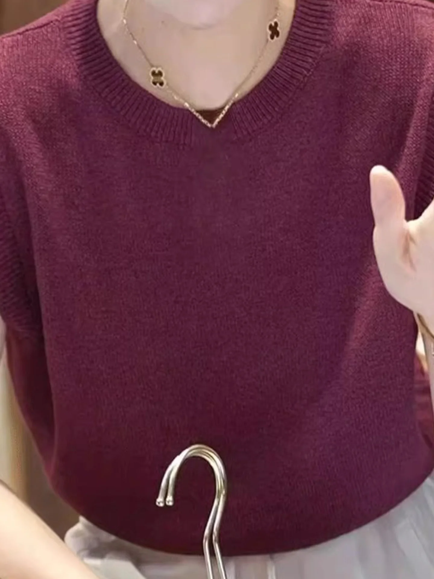 

Ele Ice Silk Knitted Top Comfortable Commute Pure Color ort Sve T-irt Korean Sle Loose Fit round Ne Pullover