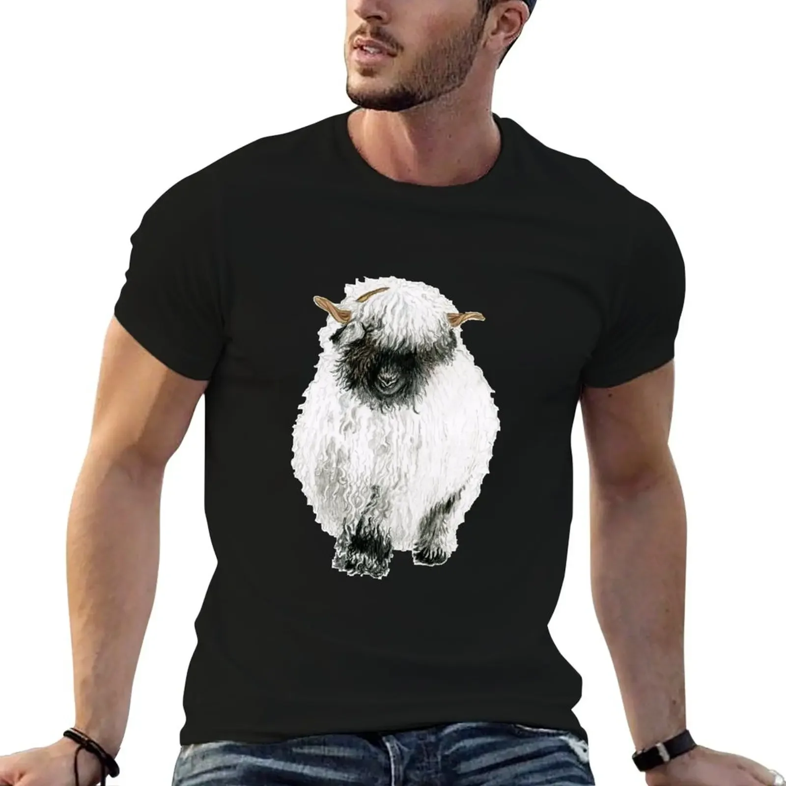 

Valais Blacknose Sheep Drawing T-Shirt boys animal print animal prinfor boys man clothes t shirts for men pack