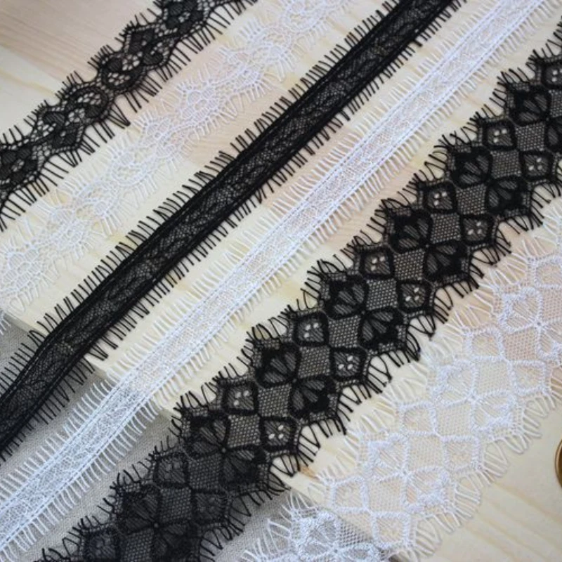 (6 Yards/2 Pieces) Off White Black Lace Fabric Webbing Clothing Accessories Lace Material Handmade DIY Ribbon