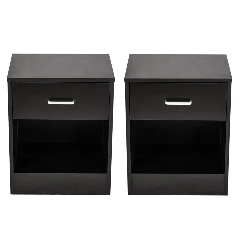 

Set of 2 Nightstand End Beside Table 1 Drawer Storage Organizer Room Furniture,Black