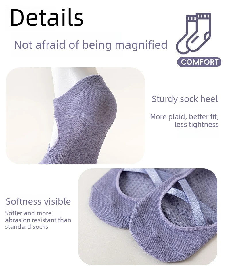 Damen Yoga-Socken mit Kreuzriemen, Rutschfeste Atmungsaktive Grip-Socken für Pilates, Barre, Tanz, Fitness und Workout – Detail 12