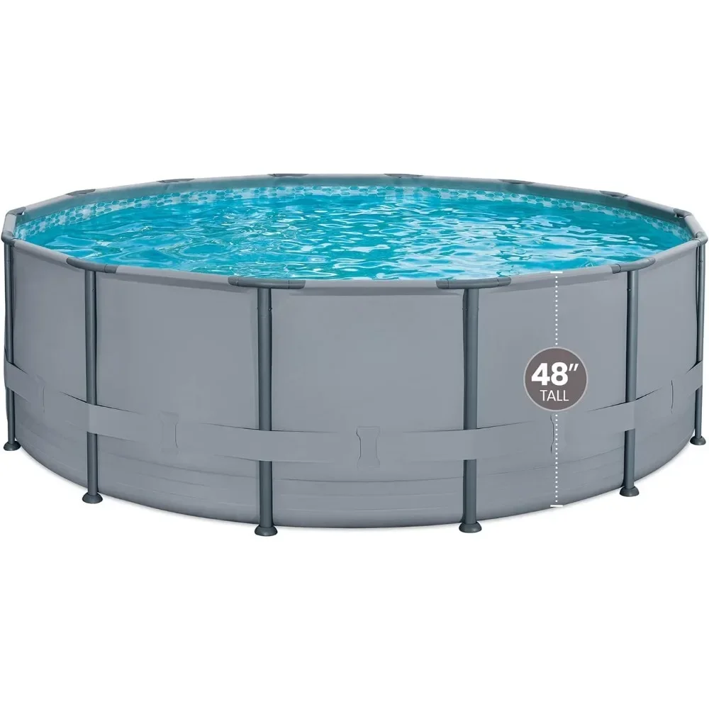 Swimming Pool 14ft X 48in Round Oasis Above Ground Pool Gray With SkimmerPlus Filter Pump & Ladder Outdoor Hot Tubs Accessories