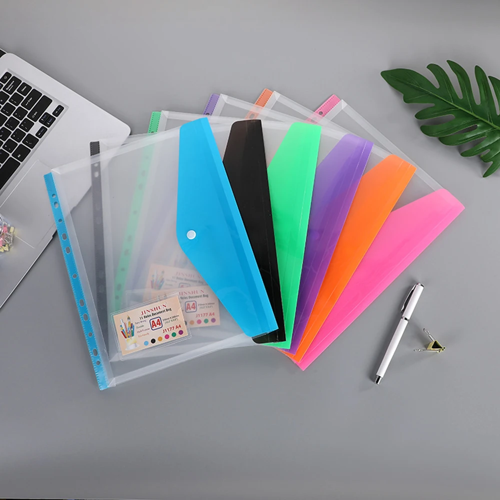 A4 Expandable Binder Pocket Clear Envelope File Folders Plastic Perforated Pockets Waterproof Folders Organizer Button Closure