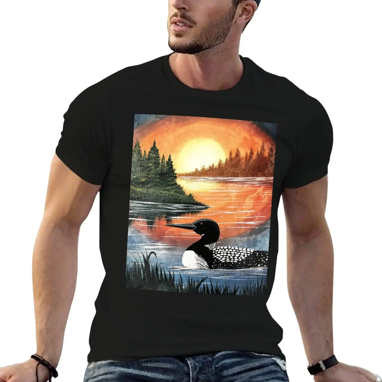 Sunset Loon T-Shirt Holiday Party T-Shirt for Men
