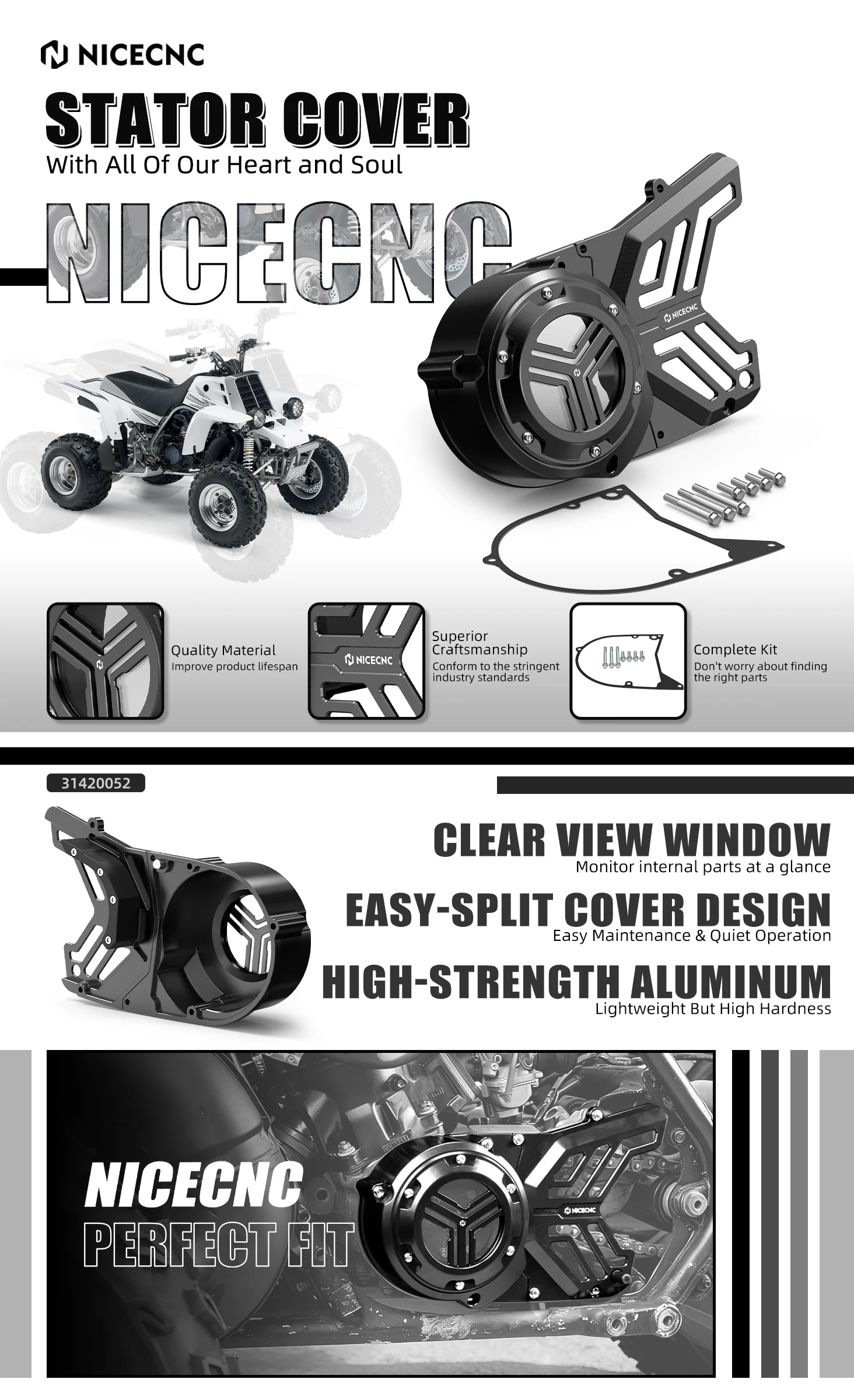 NICECNC für Yamaha Banshee 350 ATV Motor-Statorschutzabdeckung für Banshee 350 YFZ350 1987–2006, leicht zu trennende Abdeckung aus Aluminium – Detail 2