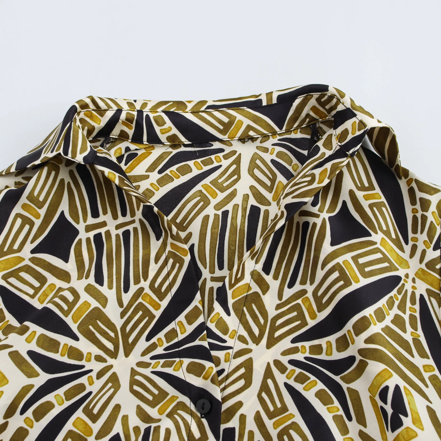 ملابس نسائية أوروبية وأمريكية موضة جديدة قميص مطبوع بياقة ربطة عنق فستان متوسط وطويل #3