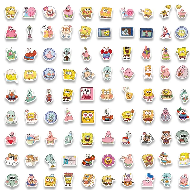 10/30/50/95PCS Spongebob Cartoon Stickers Cute Big Star Squidward Funny Ins Style Hand Account Stickers Waterproof Stickers