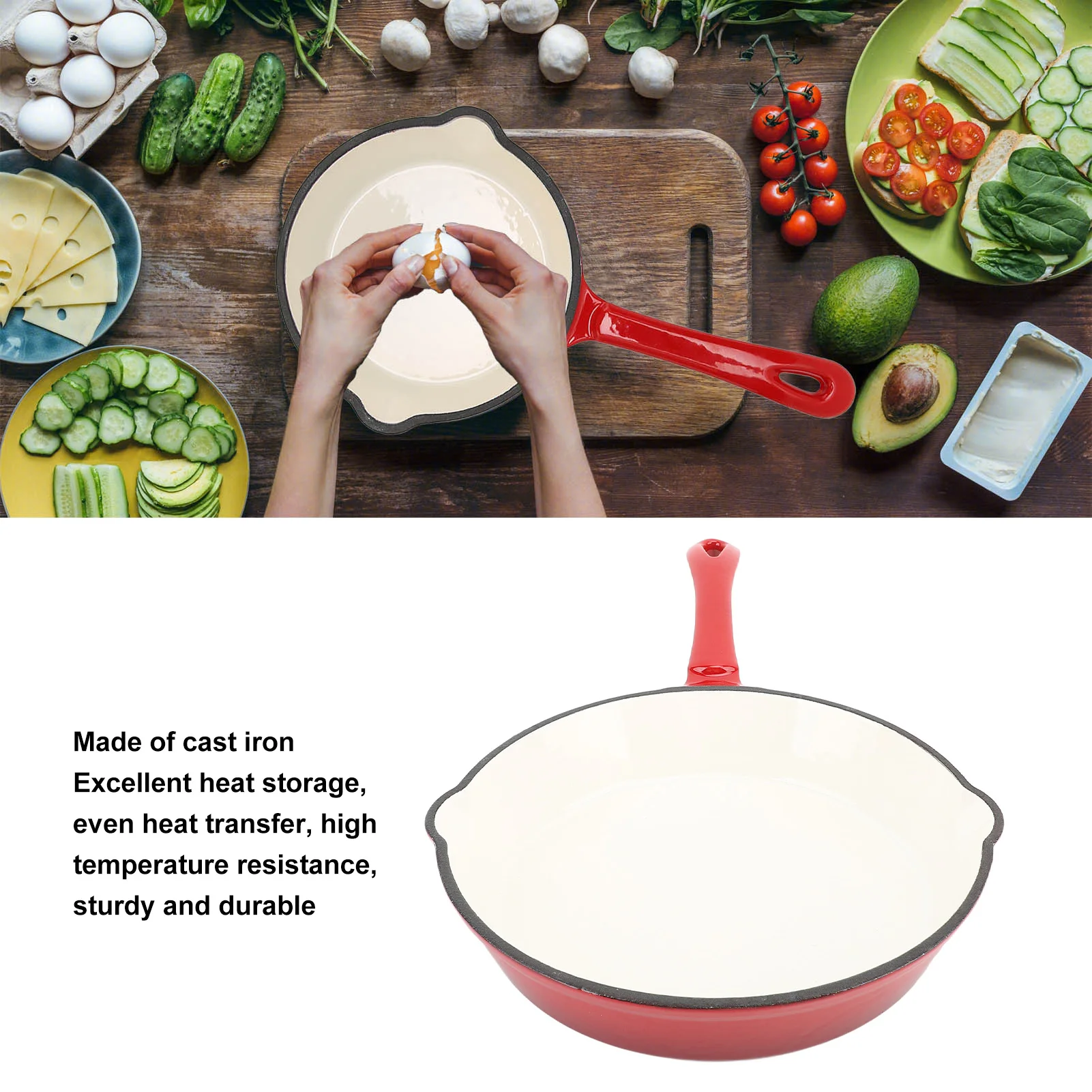 Premium Cast Iron Frying Pan Non-Stick Skillet for Omelettes and Steak Enamel Cookware for Induction and Gas Stoves