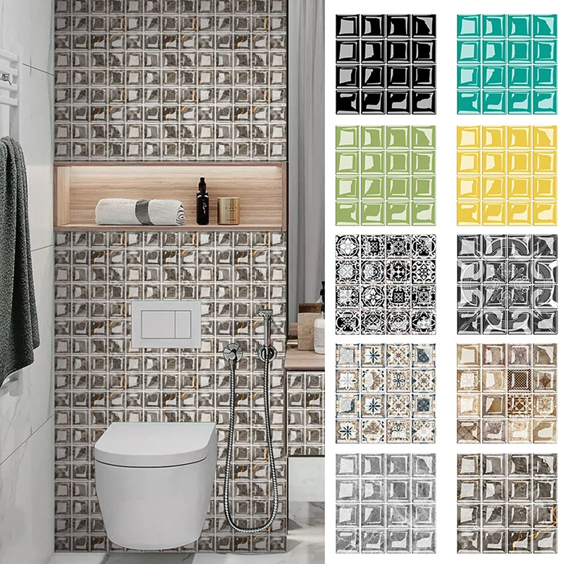 10Pc Flat Mosaic Wall Tile Peel And Stick Self Adhesive Backsplash Diy Kitchen Bathroom Home Wall Decal Simulation Tile Sticker