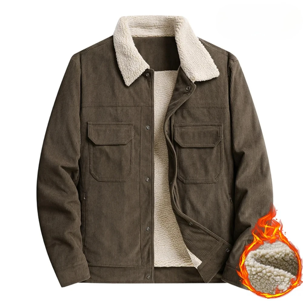 

Plus Size 8XL Corduroy Lambswool Coat Men WInter Casual Fleece-Lined Lapel Coats Men's Thicken Turn-Down Collar Workwear Jacket