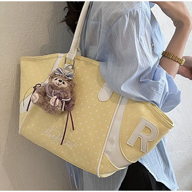 Wing Style Polka Dot Hobo Tote Bag mit Taschenanhänger, koreanische Umhängetasche mit großem Fassungsvermögen für Damen, süße Handtasche für den Arbeitsweg – Detail 8