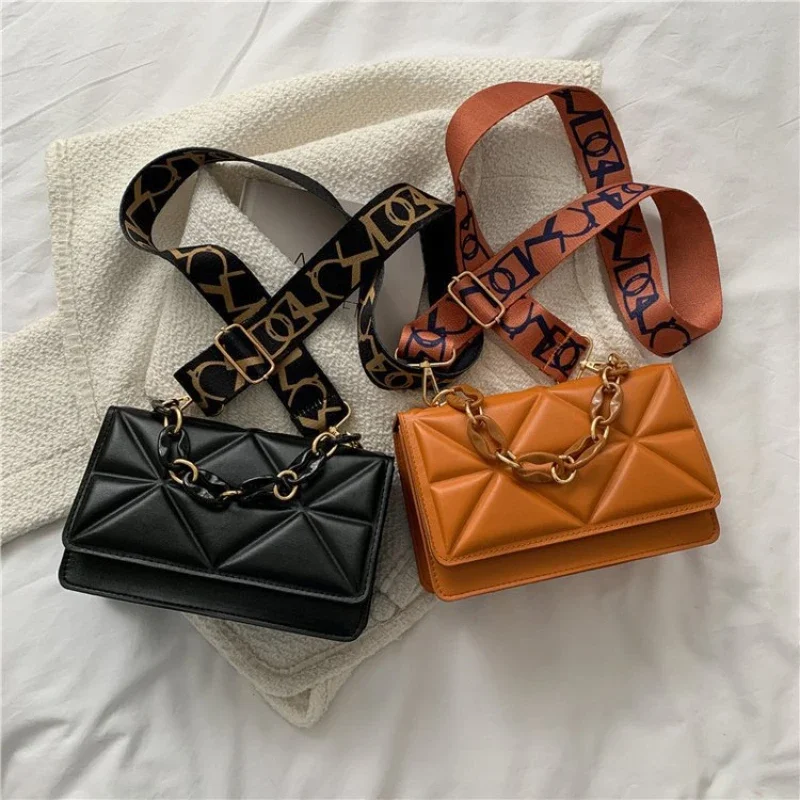 New Fashion Women's Bags Crossbody Bag Women's Broadband Crossbody Bag Small Square Bag Simple Trend Purses and Handbags