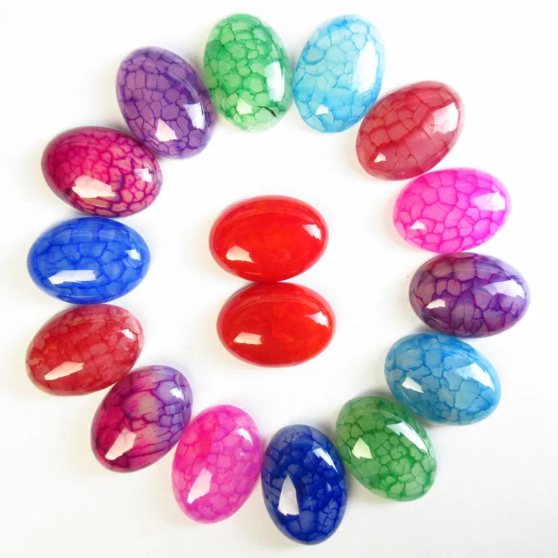 10Pcs 18x25mm Multicolor Dragon Veins Agates Cabochon CAB Beads Natural Stone for Jewelry Making Accessories No Hole