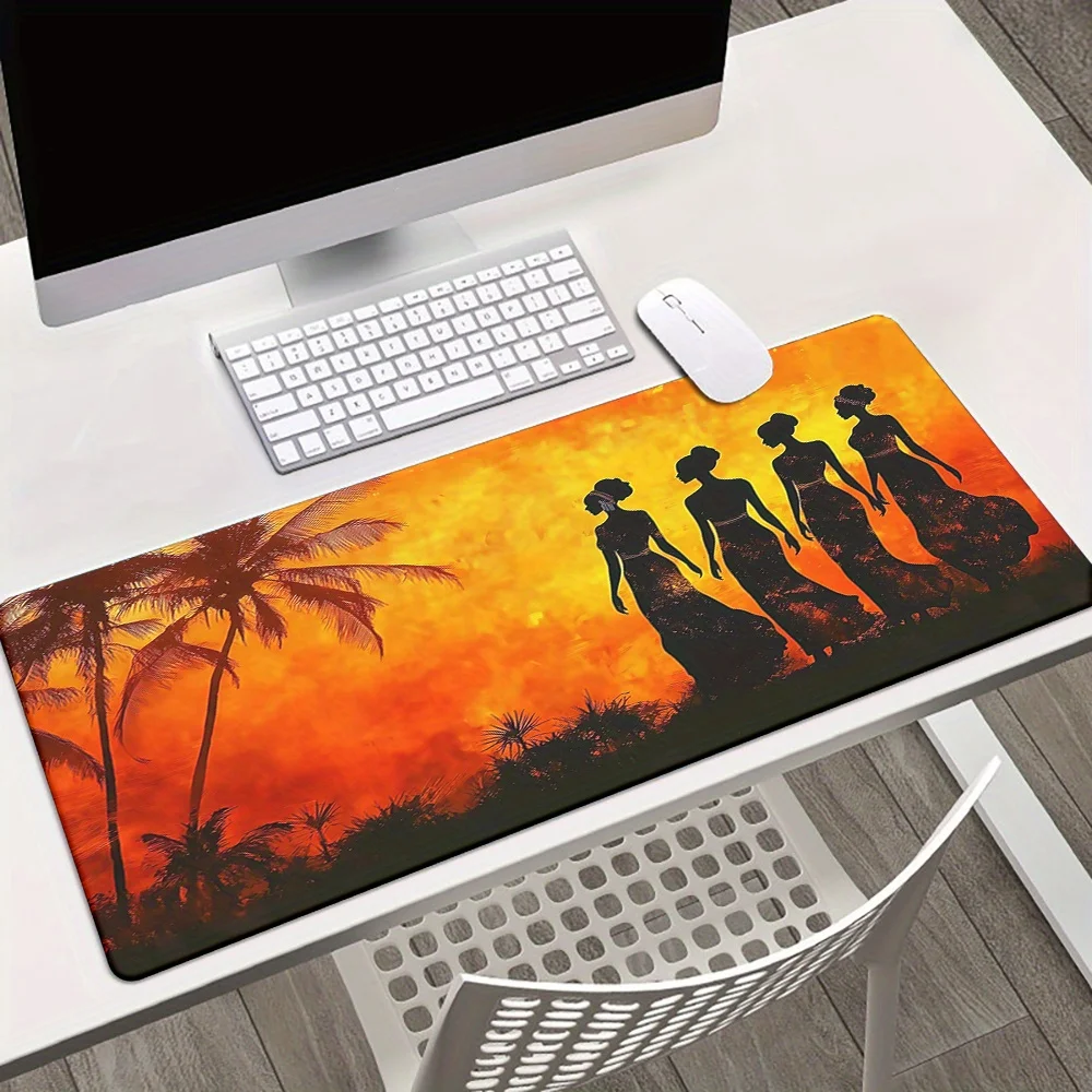 Tropical Sunset Silhouette Women Palm Trees Extra Large Gaming Mouse Pad Non-Slip Rubber Desk Mat