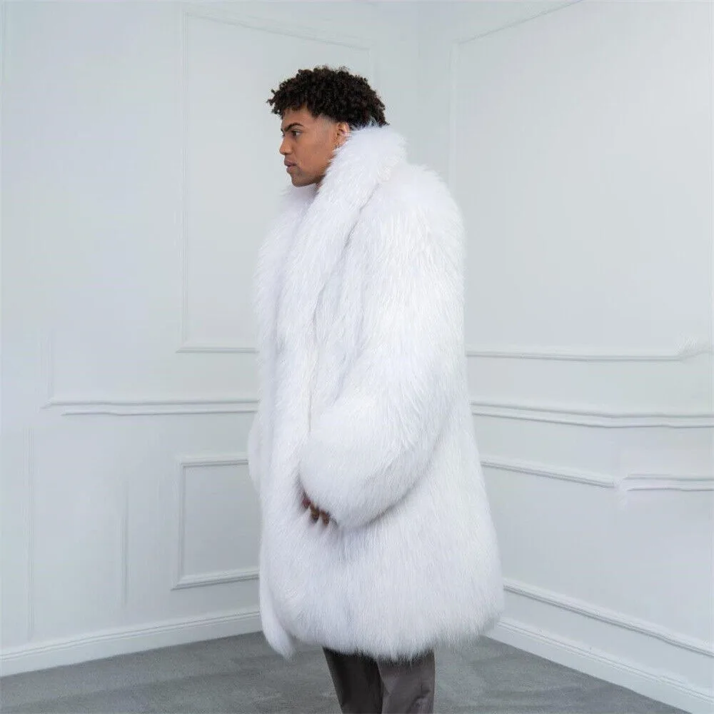 Luxury Men Genuine Raccoon Fur Fashion White Whole Skin Real Fur Warm Jacket Winter Natural Fur Thick Overcoat