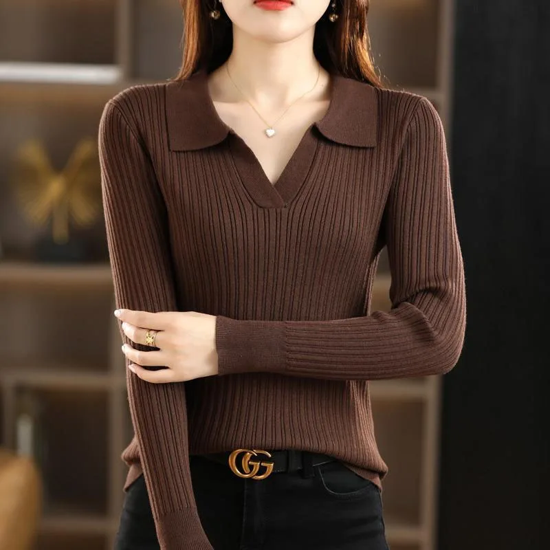 New Autumn Fashion Trend Polo Polo Polo Collar Warm Fit Versatile Western Style Reduced Age Long Sleeve Knitted Women\'s Sweater