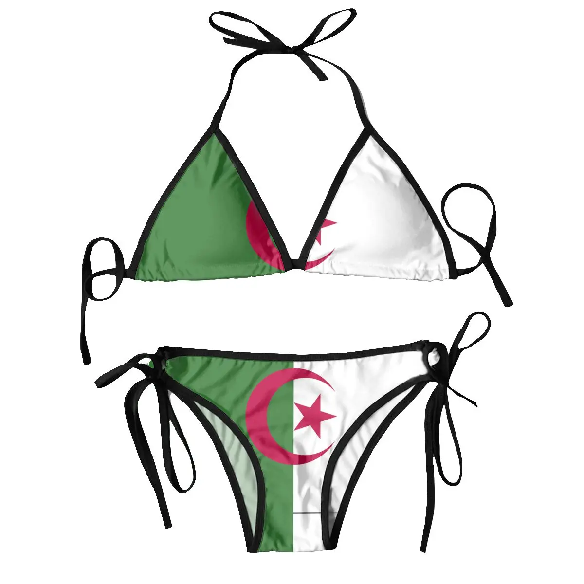 

Women Sexy Bikini Set Bra Halter Thong Swimsuit Beachwear Bathing Algeria Flag