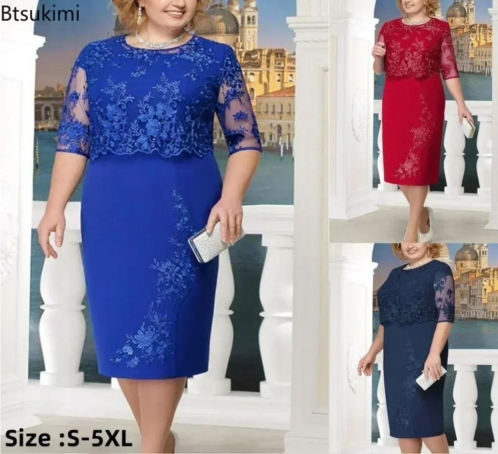 New 2024 Women\'s Oversized Casual Dress Elegant Lace Dresses Female Club Evening Party Fashion Dresses Vestidos for Fat Women