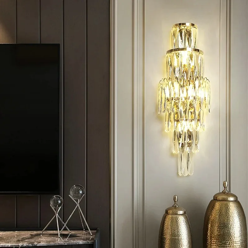 

Luxury Gold Crystal Sconce Bedside K9 Crystal Wall Light Fixtures Led Wall Lamps for Living Room Bedroom Cafe Hallway Stairway