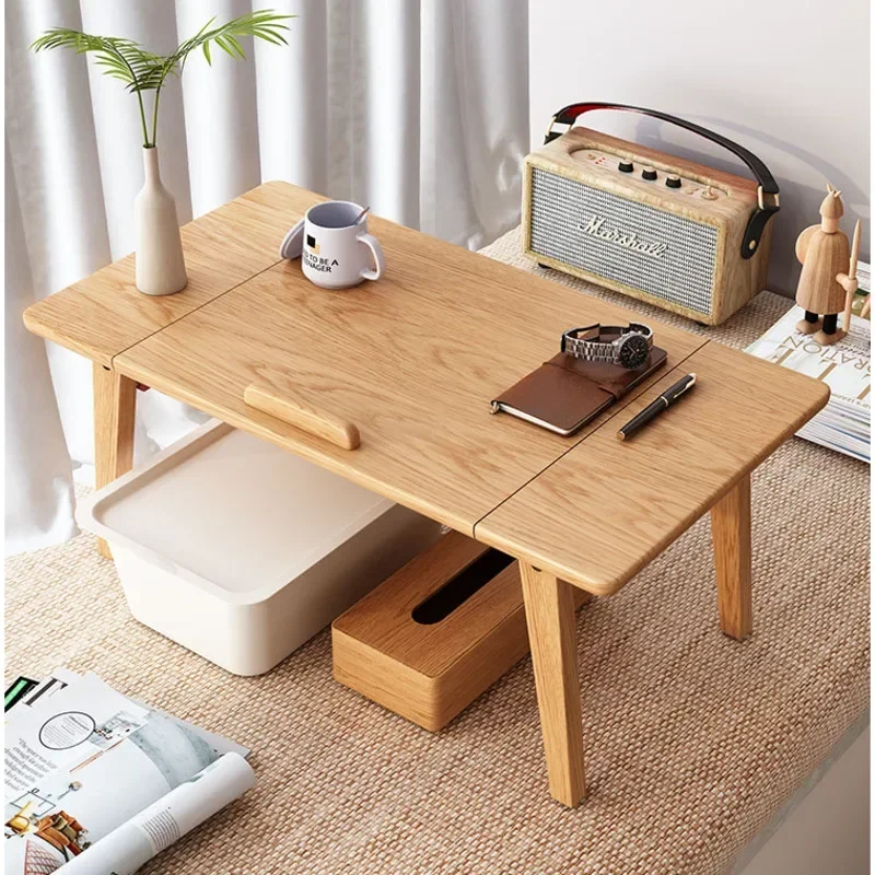 Japanese Breakfast TableSolid Wood Folding Room DeskShell Storage Computer TableThree Gear AdjustmentBedroom Furniture