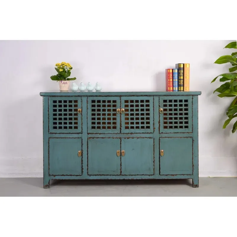 Solid Wood Outdoor Storage Cabinet with Brass Handle Fashionable Imitation Locker for Garden Patio Yard Furniture