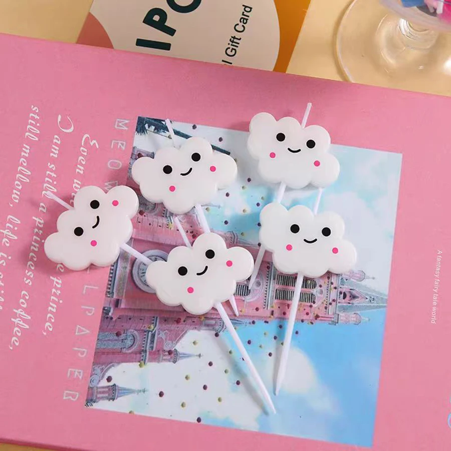 5PCS Nette Weiße Lächelnde Gesicht Wolke Kerze Kuchen Dekoration Kreative Lächelnde Wolke Kerze Geburtstag Party Dessert Backen Dekoration – Detail 1