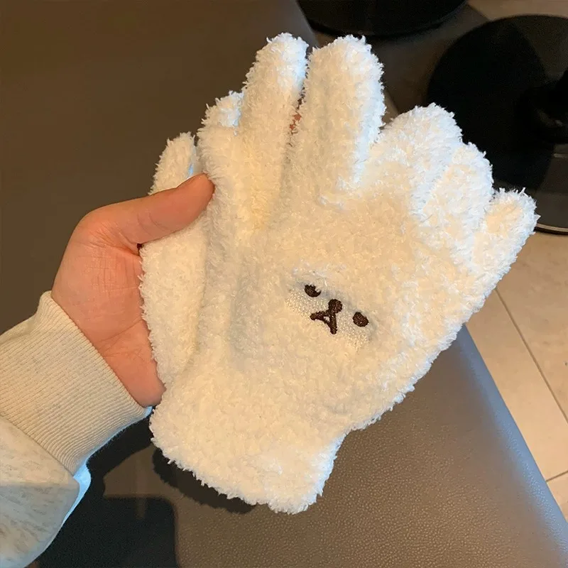 

1 Pair Cute Women's Girls Couple Gloves Winter Warm with Fleece Finger-separating Knitted Fluffy Man Glove Windproof for Cycling