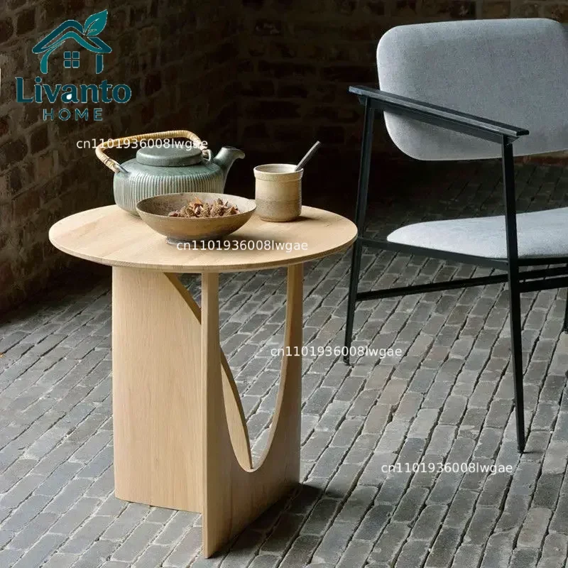 

Nordic Solid Wood Edge Sofa Coffee Corner Living Room Circular Household Black Walnut Wood Round Table