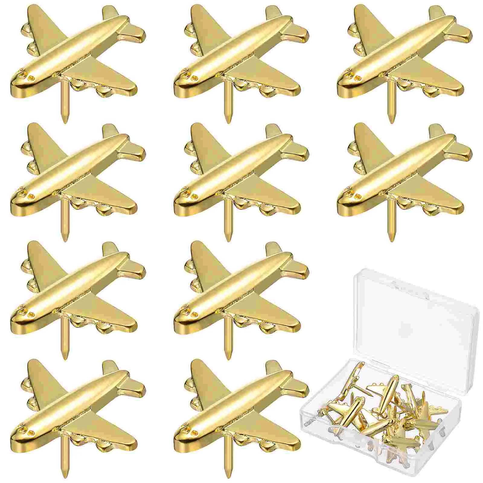 24 Pcs Thumbtack Airplane Cute Tacks Golden Metal Thumbtacks for Bulletin Board