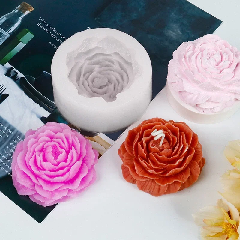 3D Peony Silicone Candle Mold DIY Handmade Flower Aromatherapy Plaster Resin Soap Making Supplies Cake Baking Mold Home Decor