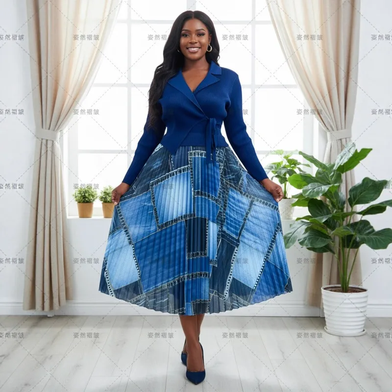 Miyake vestidos plissados 2025 plus size feminino outono novo vestido plissado prensado cintura plissado vestido longo luz luxo sentimento sênior