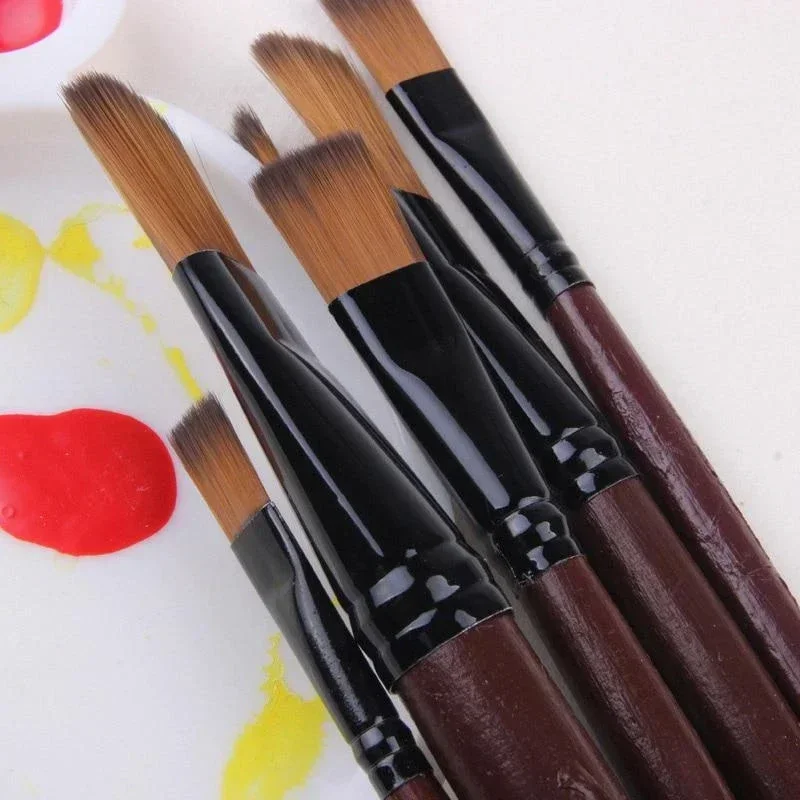 6pcs/Pack Nylon Oil Watercolor Paint Brush Pen Set Wooden Handle for Oil Acrylic Painting Art