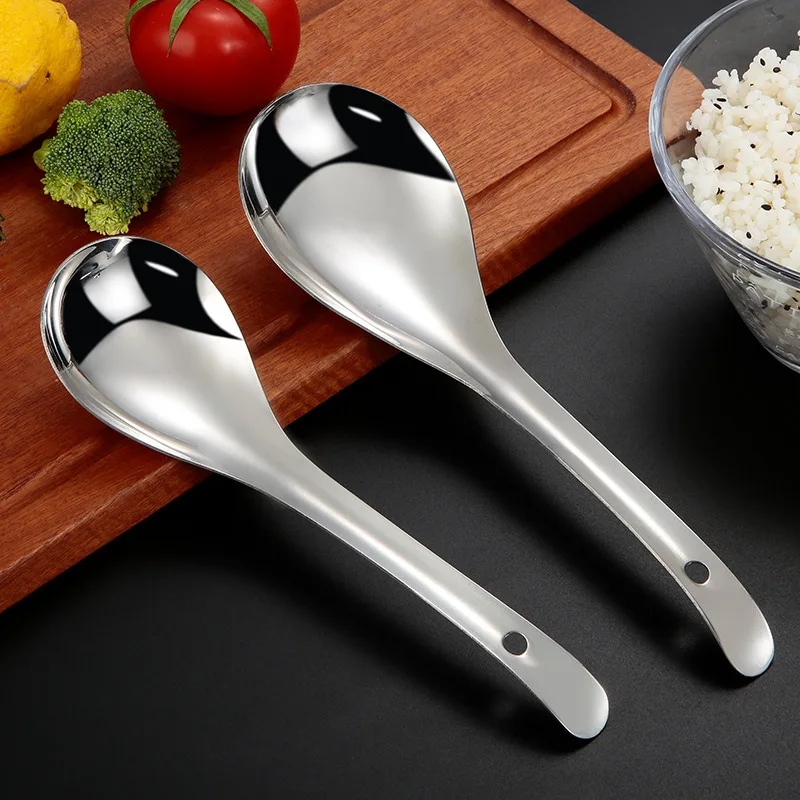 

Korean Stainless Steel Rice Spoon Long Handle Ramen Soup Ladle Serving Tablespoons Tableware Kitchen Cooking Accessories