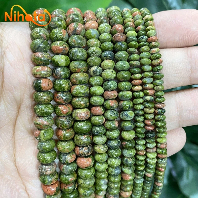 Natural Green Unakite Floriated Rondelle Spacer Beads for Jewelry Making 15'' Strand 4/6/8mm DIY Earrings Accessories Bracelet