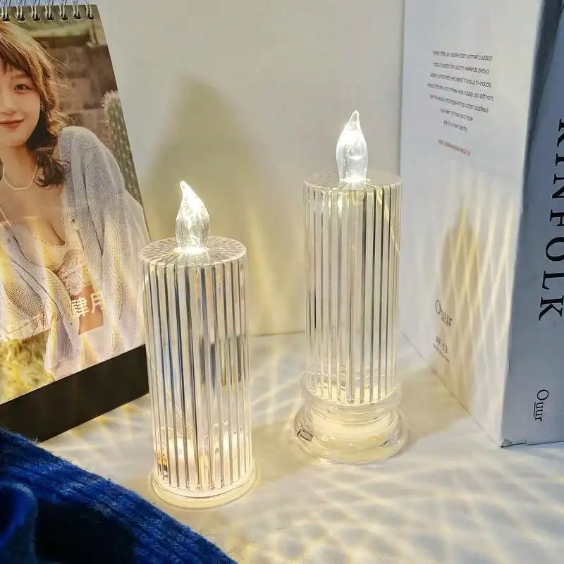 Crystal Candles LED Light Transparent Flameless Battery Power Lantern Night Lamp Wedding Party Birthday Xmas Halloween Decor