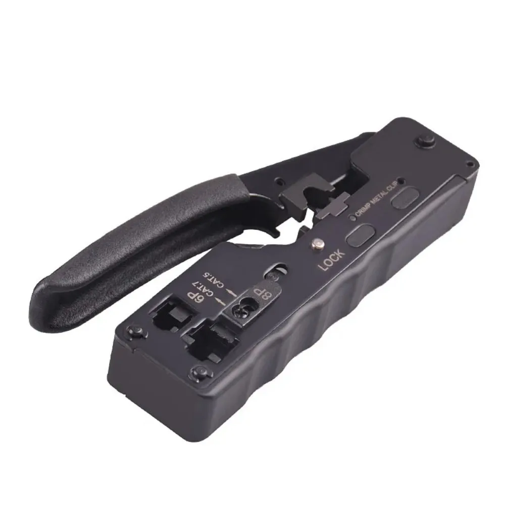 AMPCOM EZ-Type RJ45 Network Crimper - Crimp/Cut LAN CAT8/7/6A/6/5E (STP/UTP/With Tail Clip) & RJ11/12 TEL Modular Cable (AM-718)