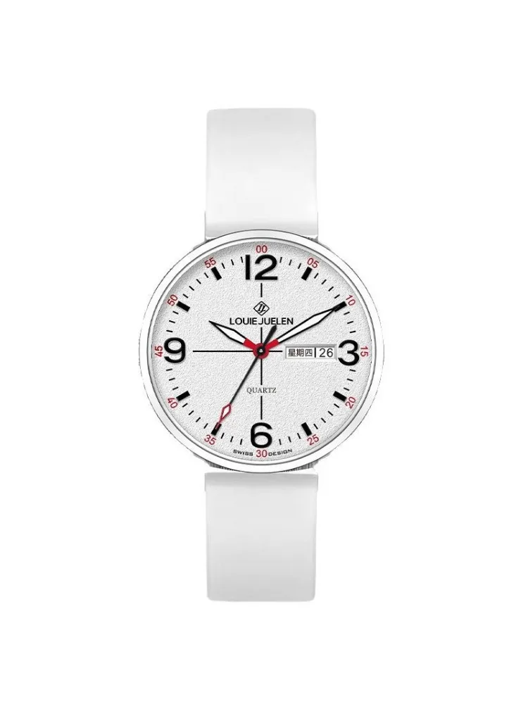 LOUIE JUELEN Men Student Quartz Watch Luminous 30M Waterproof Alloy Case Sports Campus Wristwatch Silicone Strap