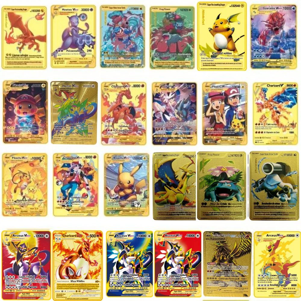 65 Style 24 Piece Pok é mon Cards Metal Pok é mon Letters Spanish Pok é mon Teka Mewtwo Pikachu Gx Charizard Vmax Cartas Pok é m