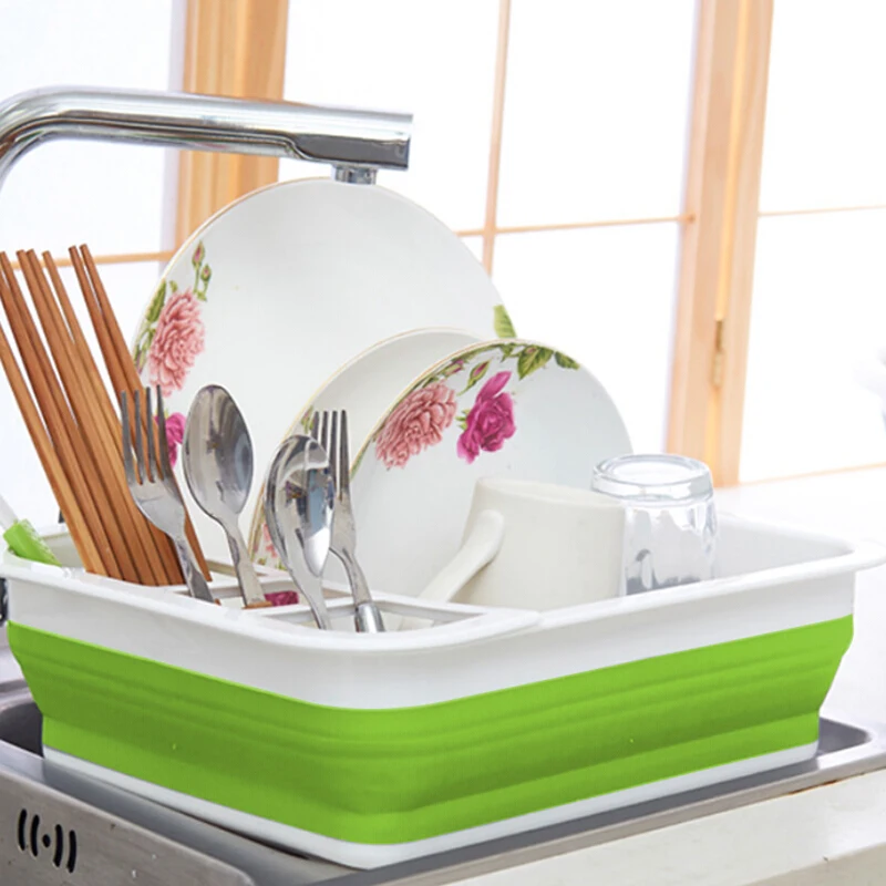 Foldable Kitchen Dish Cutlery Rack Kitchen Organizer Storage Box Drainer Stand Cup Dish Bowl Holder Knife Fork Container Drainer