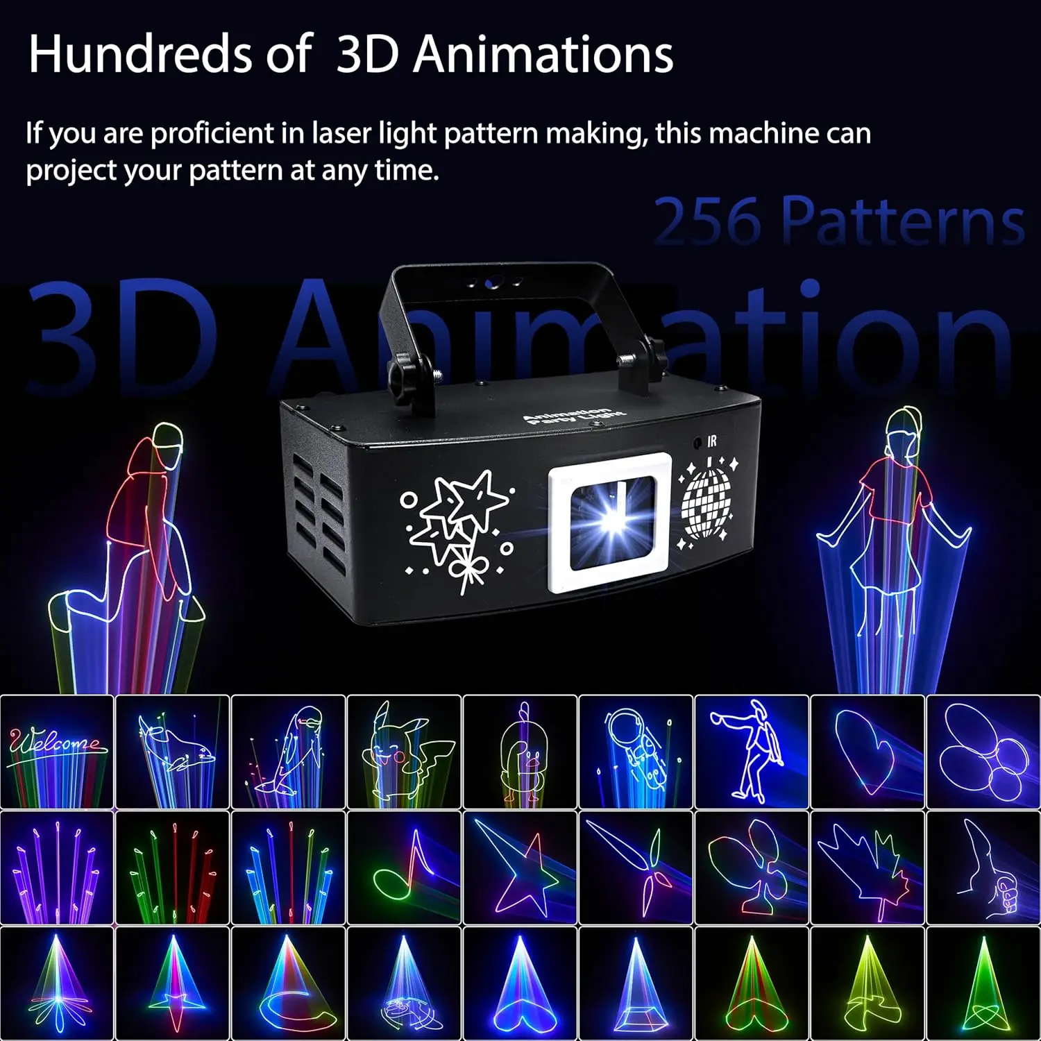 

YSH 1 Вт лазерные DJ огни 3D анимированный клуб декоративное освещение пульт дистанционного управления звуковая активация для внутренних/наружных праздников металл
